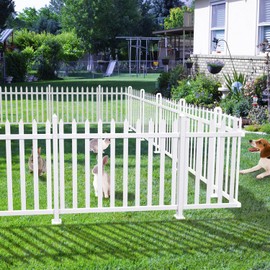 Coarbor 3 Sets 84"x32.6" Vinyl Picket Fence Panels White Straight PVC Garden Decorative Fence for Yard Border Vinyl Outdoor Fence Pet Barrier Temporary Small Dog Fence (20x3 Pickets)