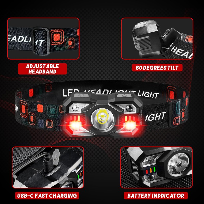 Northlet Headlamp Rechargeable 6Pack, 3000 Lumen Ultra-Light Bright Headlamp Flashlight