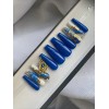 Handmade CUSTOM Gel Press On False Nails BLUE w GOLD