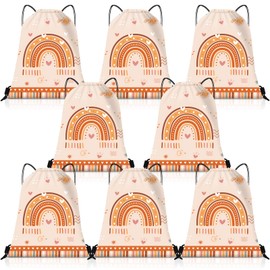 Weewooday Pack of 8 Boho Rainbow Gym Bag Backpacks with Drawstring 30 x 25 cm Girls Party Bag Backpack Reusable Party Gift Bags for Children Girls Birthday Party Accessories