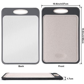 GUANCI Cutting Board for Kitchen, Stainless Steel Cutting Board Double Sided for Chopping Meat/Vegetables, Stainless Steel/Wheat Straw PP, Kitchen Gifts Easy to Clean Large 16”×11”