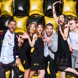 25 Pcs Black and Gold Balloons, Huge Square Foil Balloons Wall Backdrop for Birthday, Baby Shower, Wedding, Graduation, Bachelorette Party, Disco Party Decorations Supplies