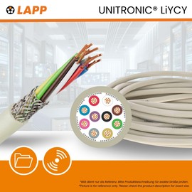 Lapp 0034502 LiYCY Shielded Control Cable 2 x 0.34 mm², PVC Data Cable Grey, LED Connection Cable, 2 Core for Control Cabinets 10 m