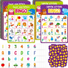 SpriteGru Alphabet & Numbers Bingo Game, Upper/Lowercase Letters, 52 First Words & 20 Numbers Learning- ABC and 123 Bingo Board Game for Kids 4-8, Perfect for Classroom & at Home (Up to 25 Players)
