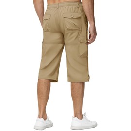 KEFITEVD Men's 3/4 Cargo Shorts Loose Fit Multi-Pocket Elastic Long Capri Shorts Pant, Khaki, 40
