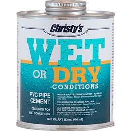 Christy's Wet Or Dry Conditions PVC Cement - Medium Body, Extremely Fast Set, Low-VOC, Aqua Blue, 1 Quart (32 fl oz)