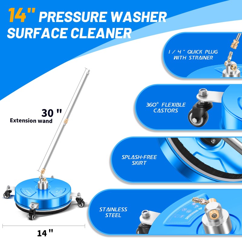 14" Pressure Washer Surface Cleaner with 4 Wheels - Coated