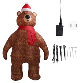 Inflatable Christmas 6.9ft Realistic Polyester Fiber with Ropes Spikes Bear Blow Up Christmas Bear for Yard Party Decoration US Plug 100‑240V
