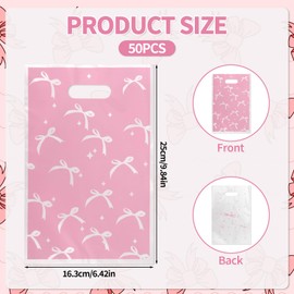 50pcs Pink Bow Party Gift Bag, Coquette Bow Candy Bags Cute Pink Favor Coquette Birthday Decorations Supplies Sweet Wedding Bridal Decor for Kids Girls Women