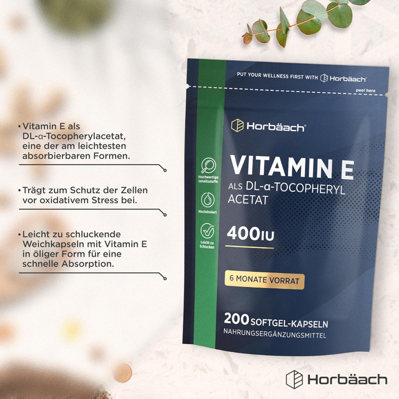 Horbaach Vitamin E Capsules High Dose 400 IU Bioactive Per