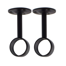 SDTC Tech 1 Inch Curtain Rod Ceiling-Mount Bracket Stainless Steel Flange Rod Holder Closet Pole End Supports Socket with Matching Screws, Black - 2 Pack