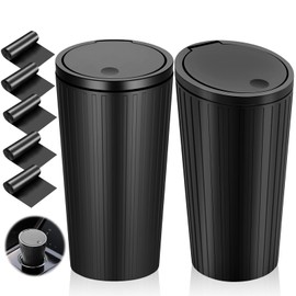 NEWJEK Pack of 2 Car Trash Can with Lid, Portable Car Rubbish Bin, Waterproof and Odourproof, Car Trash Can Interior Small with 5 Rolls of Bin Liners for Cars, Bedroom,