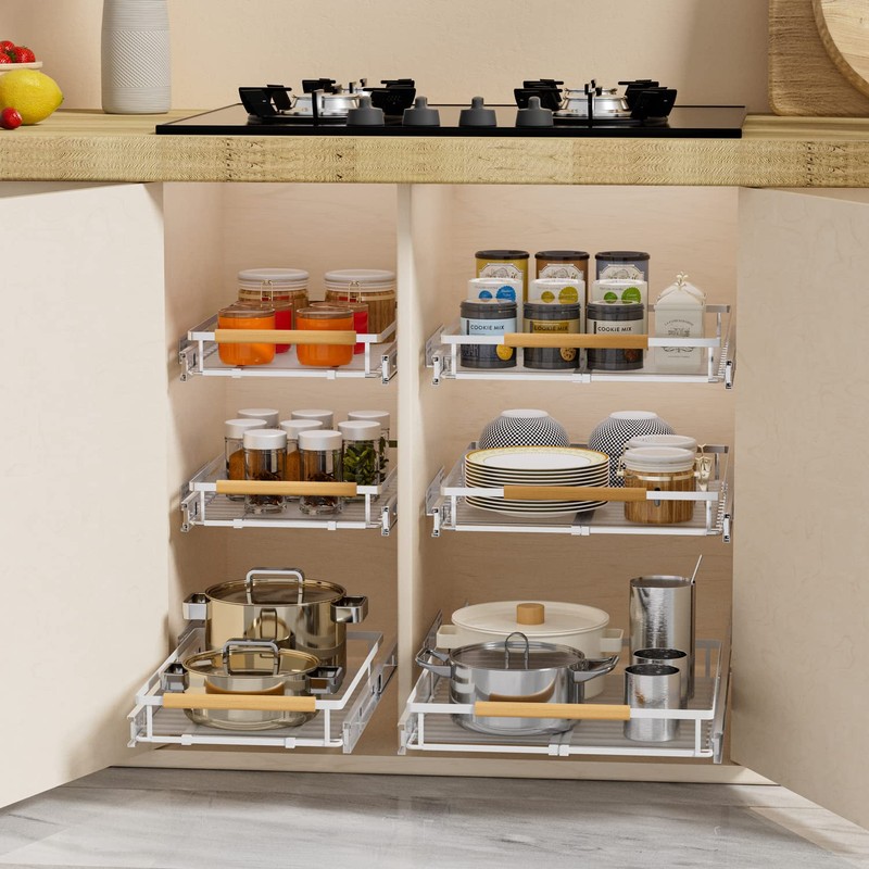 SANNO Expandable Pull Out Cabinet Organizer, Heavy Duty Under Sink