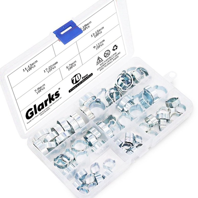 Glarks 70Pcs Zinc Plated Double Ear Hose Fuel Clamp with