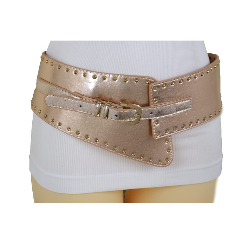 Women Western Fashion Wide Elastic Belt Hip Waist Metal Studs