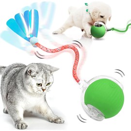 TAGNEFLORS Pelota de Juguete Interactivo para Gatos,Smart Auto Rolling Pet Ball,Pelota Giratoria 360° para Perros y Felinos Grandes y Pequeños de Interior (Ⅱ-Verde)