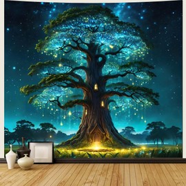 Homxi Tapestry Forest Tree 200 x 200 cm, Tapestry Forest Starry Sky Room Decor Tapestry, Wall Hanging, Green