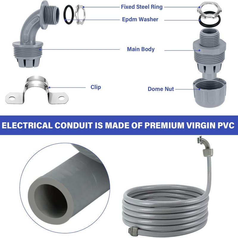 1 Inch 50 FT Non-Metallic Liquid-Tight Conduit Connector Kit, Flexible