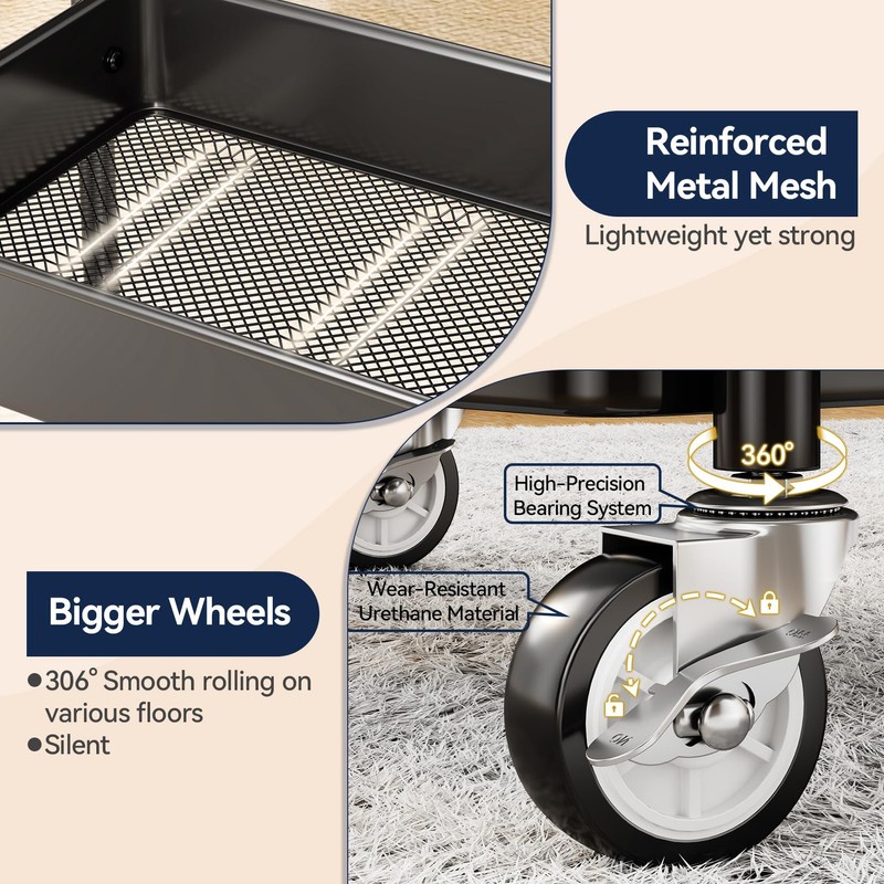 YASONIC 3 Tier Rolling Cart - Metal Utility Cart with