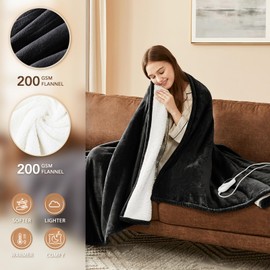 Homemate Heated Blanket Electric Throw - 50"x60" Heating Blanket Throw 1/2/4/6/8 Hours Auto-Off 10 Heat Level Over-Heat Protection Flannel Sherpa ETL Certification