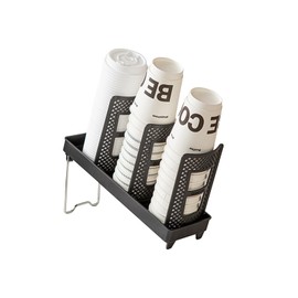 UgyDuky Cup and Lid Holder, Detachable Coffee Cup Holder Organizer, 3 Compartment Disposable Coffee Cup Dispenser, Paper Cup and Lid Dispenser for Coffee Bar Countertop Breakroom, Black (Black-1L)