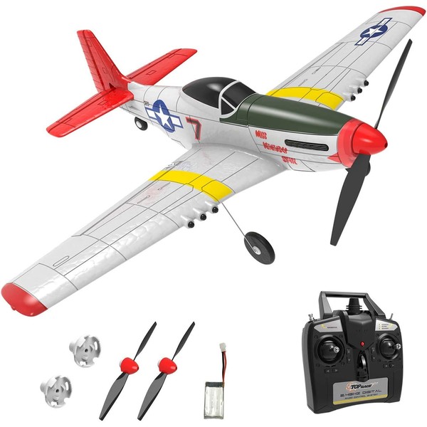 Top Race RC Plane - 4 Channel Remote Control Plane with 2.4Ghz - Ready To Fly High Speed Airplane P-51 Mustang War Plane Toy For Adults and Kids