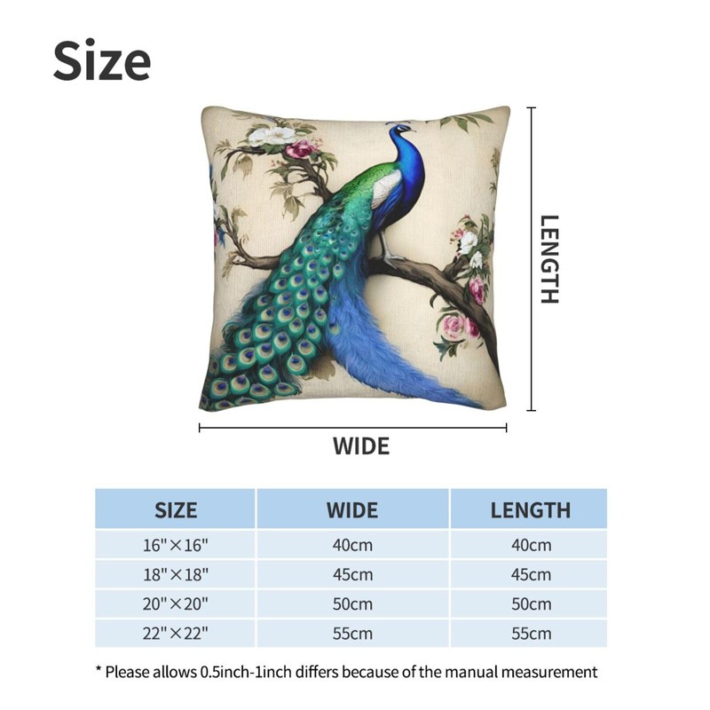 Retro Peacock Throw Pillow Cover 20x20 Inch Decorative Pillow Cases