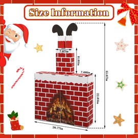 Quzzil Christmas Santa Claus Fireplace Chimney Cardboard Giant Red Brick Cardboard 3D Fireplace Fake Centerpiece for Christmas Party Backdrop Decoration 44 x 27 x 7 Inches