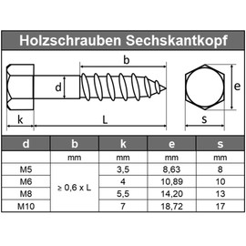 6 x 100 mm (Pack of 10) Hexagon Wood Screws - Stainless Steel VA A2 V2A - Key Screws Rustproof - Screws for Wood - DIN 571 | AGBERG