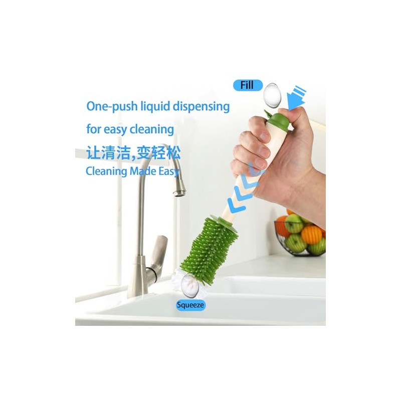 Baby Bottle Cleaning Kit - Liquid-Dispensing Brush System with Nipple