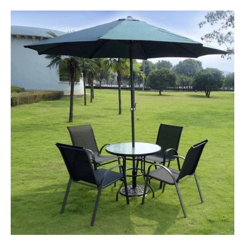 Bartlett Garden Dining Table Patio Furniture, Round Glass Top, Black,