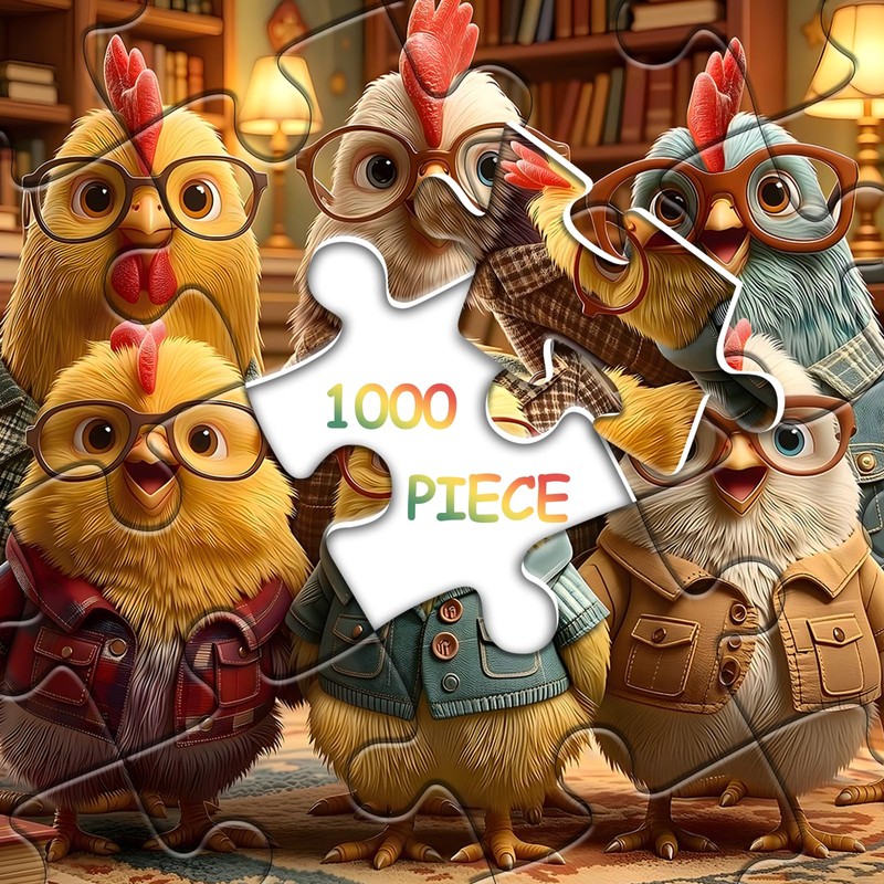 Funny Chicken Puzzles for Adults 1000 Pieces, Cozy Chicken Study