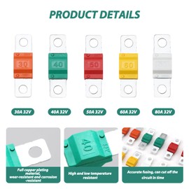 Pack of 10 Midi Fuse, 32 V Bolt-On Fuses Replacement 30/40/50/60/80 Amp Car Truck Midi High Current Fuse Screw Fuse for ANS Car Fuse Holder Construction Vehicles Buses Caravans