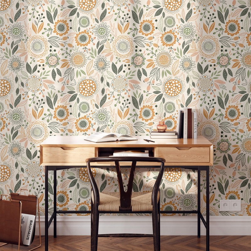Kainole Boho Floral Garden Peel and Stick Wallpaper Removable Wallpaper