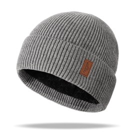 Men's Skullies & Beanies - Winter Warm Knit Hats with Soft Lining Stretchable Knitted Cuff Skull Caps for Men Light Grey