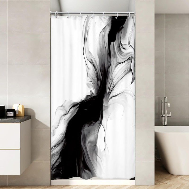 Cinbloo Black and White 54Wx78H Shower Curtain Marble Abstract Modern