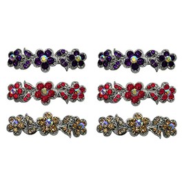 Set of 6 - 6 Count - Hair Barrettes Small French Clip Barrette Sparkly Crystals 6 Colors 8338-6d3