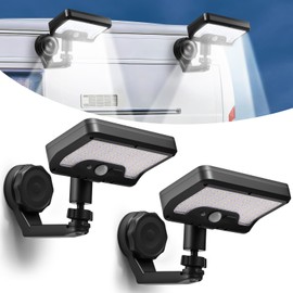Magnetic Solar Lights Outdoor with Motion Sensor, USB & Solar Powered RV Exterior Lights with 92 LEDs (600 LM, 6000 K), IP65 Waterproof Solar Fence Lights for Awning Camper Garage Porch (2 Pack)