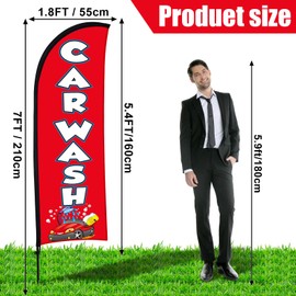 Buryeah 3 Sets Car Wash Sign Feather Flag Banner for Business Advertising 7 ft Open Car Wash Feather Flag Sign with Flagpole Ground Stake Portable Bag Carwash Signs Banner Set for Outdoor Ground(Red)
