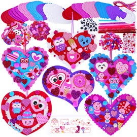 Winlyn 24 Sets Valentine's Day Heart Ornaments Decorations DIY Heart Ornaments Valentine Craft Kits Assorted Foam Heart Shape Stickers Googly Eyes for Kids Classroom Activity Gift Exchange Art Project