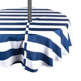 DII Cabana Stripe - Colección de Mesa para Exteriores, Resistente a Las Manchas, a Las Arrugas y al Agua, Mantel Redondo con Cierre de 52 Pulgadas, Color Azul náutico