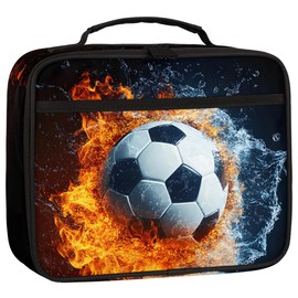 Fire Water Soccer Lunch Box Insulated Lunch Bag Leakproof Lunch Tote Bag Reusable Bento Containers Portable Meal Bags Picnic Tote Lunchbox For Beach Office Work, Gifts for Daughter Son Women Men