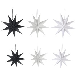 Pack of 6 Paper Stars Christmas Decoration, Paper Star Black White Grey Paper Stars for Hanging, 3 x 30 cm + 3 x 45 cm, Folding Stars Christmas Birthday Party Wedding