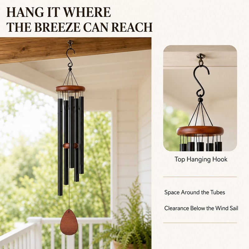 Wind Chimes, Aluminum Chime with 6 Tubes and Hanging Hook