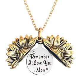 Gift Necklaces for Mom Mother from Daughter Son Remember i Love You Mom Necklace for Best Mom Mother Gold Sunflower Locket Necklace for Mammy Mothers Day Birthday Gifts