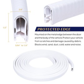 Car Elements 12 in X 38 in U Shape Edge Trim Strip with Metal - Car Door Edge Protector Fit Gap 364 into 14 in, Automotive Rubber Door Seal Strip Trim (White), 300inch25Feet