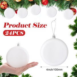 Wettarn 24 Pcs White Flat Christmas Ornaments Bulk 4 Inch Hanging Plastic Flat Disc Ornaments DIY Blank Xmas Tree Decorations for Crafts Painting