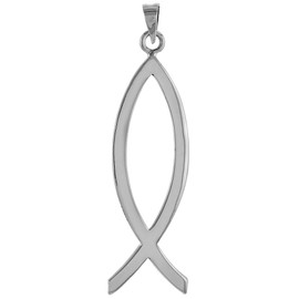 Sterling Silver Christian Fish Necklace for Women Ichthys 1 1/2 inch tall Handmade 18 inch BX19LL