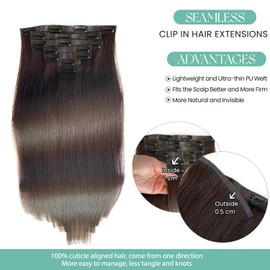 Seamless Clip in Hair Extensions Real Human Hair, Dark Brown Hair Extensions Real Human Hair Clip ins Extensions 7pcs 100G 18 Inch, Ubetta Clip in Hair Extensions Remy Human Hair Extensions for Women