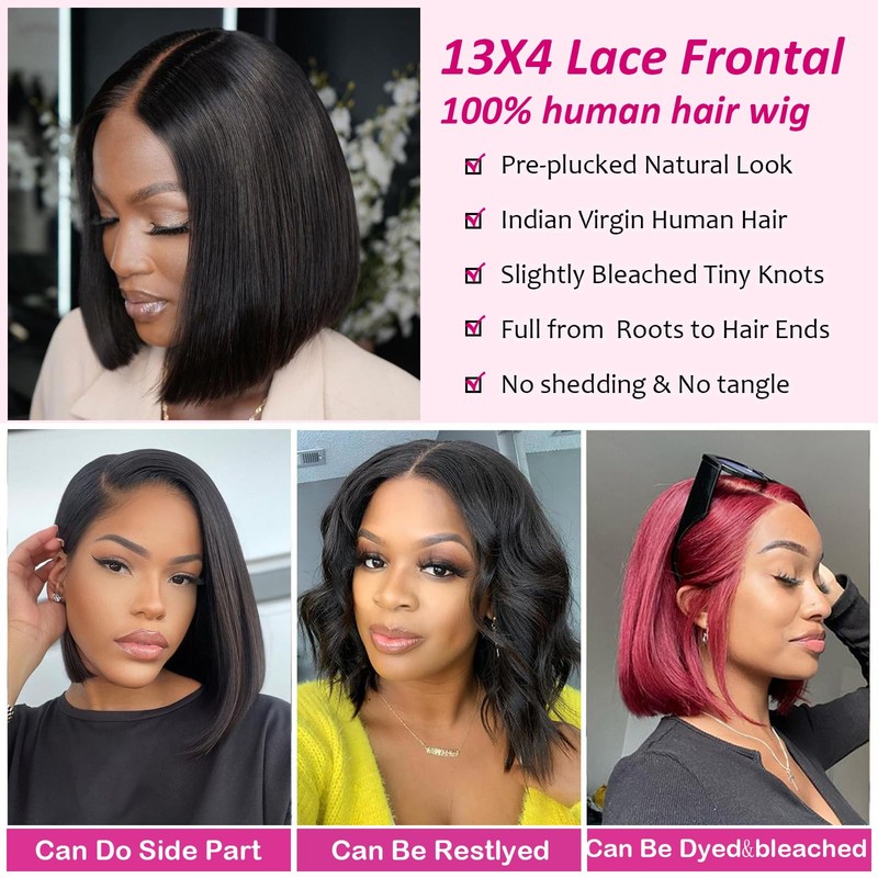 FABHAIR Bob Wig Human Hair Straight 13x4 Lace Frontal Wigs
